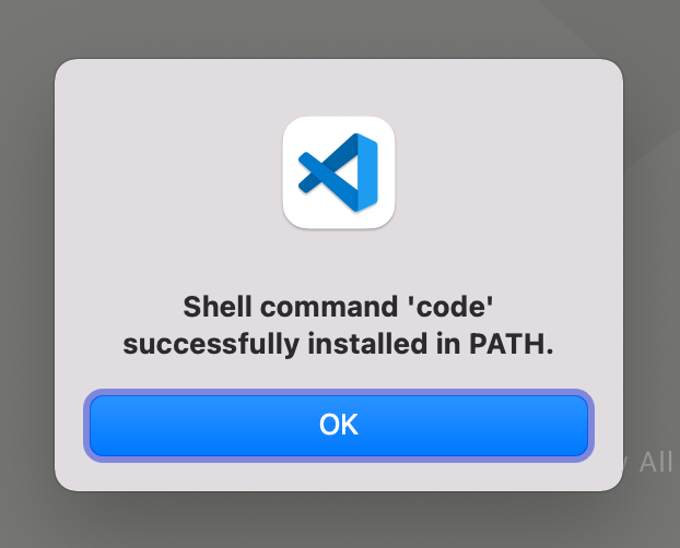 Shell command ‘code’ successfully installed in PATH.