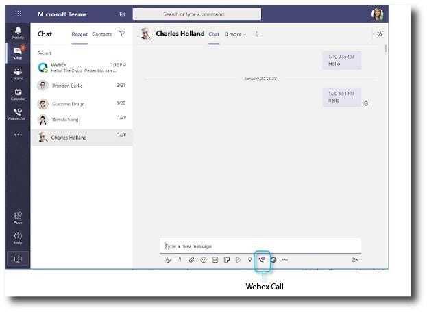 When you click the call button in Microsoft Teams, you launch the Cisco Webex calling system and speak with external users.