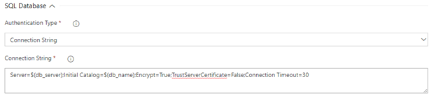 The Authentication options on the Azure SQL Database deployment task