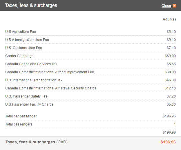 Aeroplan Taxes YYC-SEA