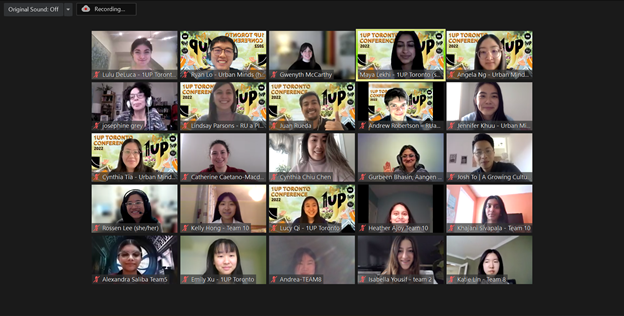 A screenshot of the participants, speakers, and volunteers attending the 1UP Toronto Conference 2022 on Zoom.