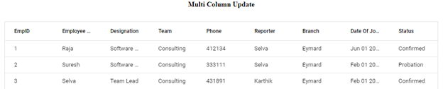 Open the index.html file. It will show you the grid with the given static employee data