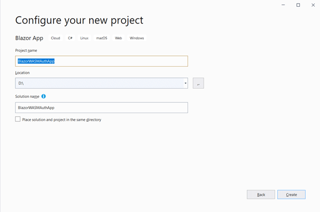 Enter your project name and click Create.