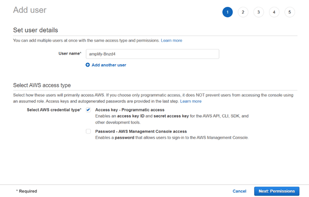 Assigning programmatic and administration access in the AWS IAM creation wizard