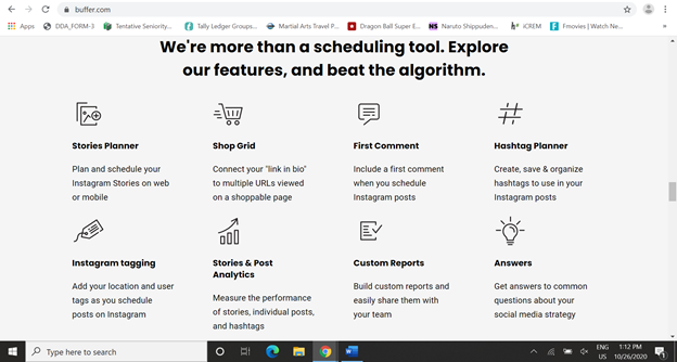 The website page of Buffer tool.