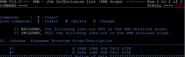 PMA scope panel with Exclusion of user jobs
