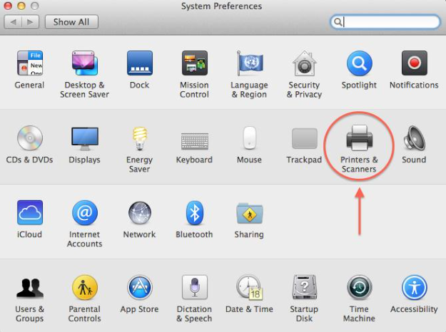 printer and scanners option in system preference for mac