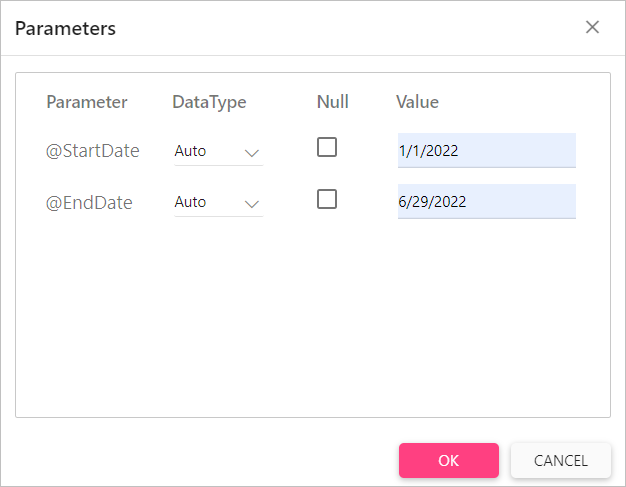 Parameter Page for Date Range | Reporting Tools Software