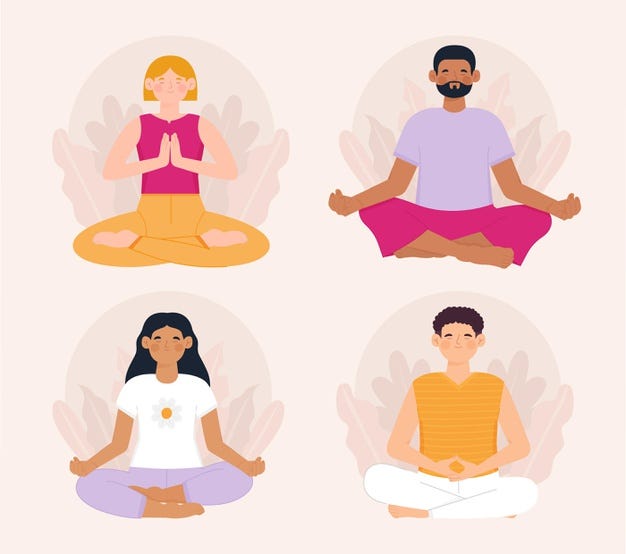 4 posições de meditação possiveis sentadas no chão e com a postura ereta
