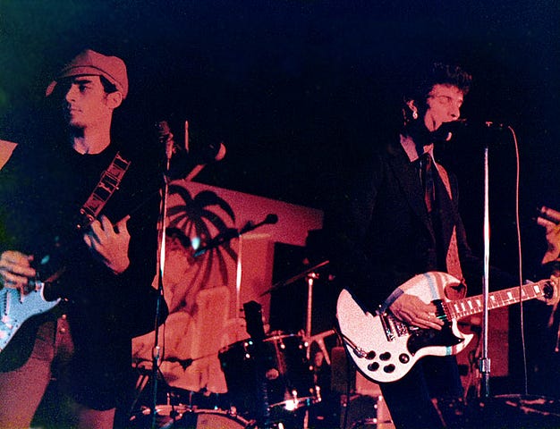 Louis X. Erlanger (left) and Willy DeVille (right) performing with the band Mink DeVille at the El Mocambo, 1977. [foto by P.B.Toman]