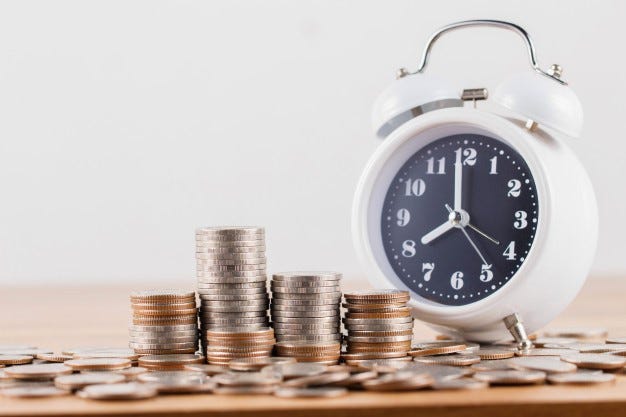 https://www.freepik.com/premium-photo/stack-coins-with-clock-saving-money-concept_4030980.htm#page=1&query=time%20is%20money&