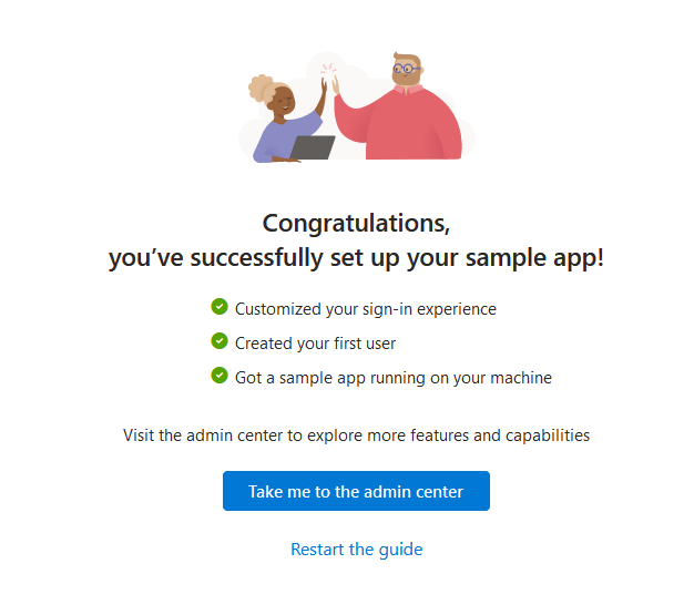 Image showing “Congratulations, you set up your sample app”