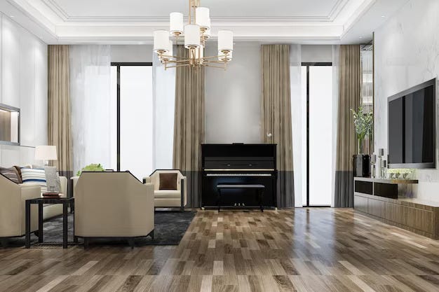 An elegant living room with luxury vinyl tiles