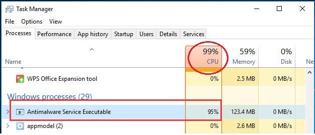 antimalware service executable high cpu