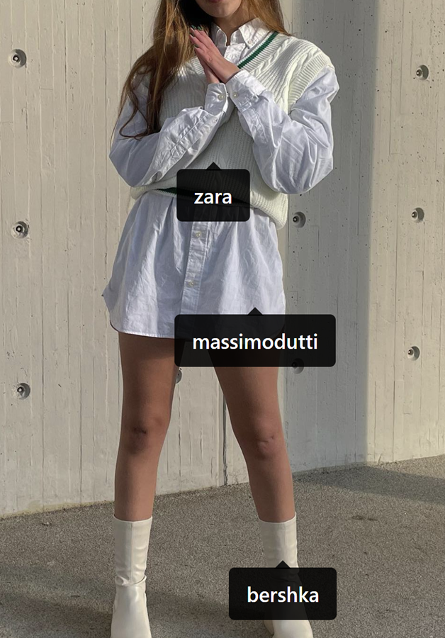 Picture from Instagram showing outfit with labels of brand for each clothing item