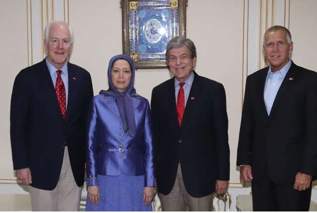 Albania— Senators Thom Tillis (R-NC), Mrs. Maryam Rajavi, President-e;ect NCRoy Blunt (R-MO), and John Cornyn (R-TX).