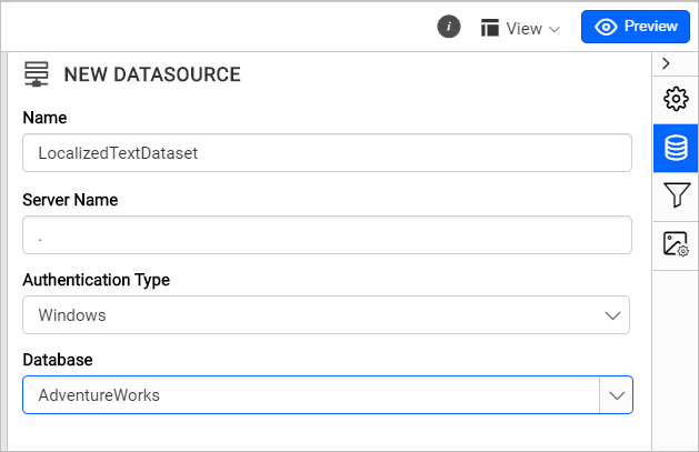 Create a data set in the Standalone Report Designer to retrieve localized text.