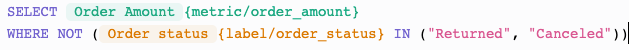 An example of a revenue metric containing another metric order amount showing that we can reuse metrics in other metrics.