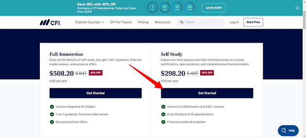 CFI Pricing Plans Page