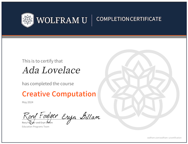 Completion Certificate for Ada Lovelace