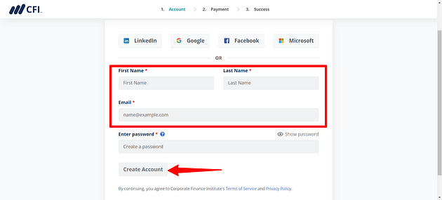 CFI Account Sign Up Page