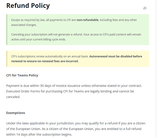 VFI Refund Policy