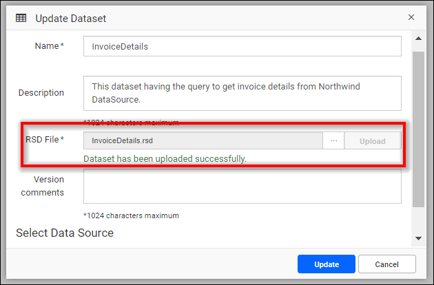 Change file while updating data set