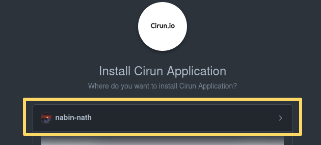 Install cirun application on your github