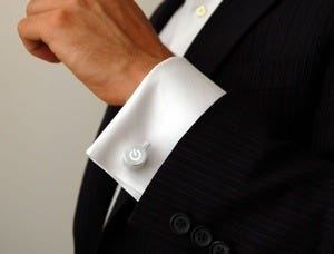 LED Power Cufflinks on a nicely cut suit