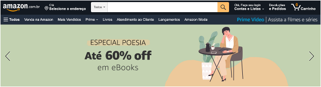 Banner do site da Amazon com texto: especial poesia. Até 60% off em eBooks.