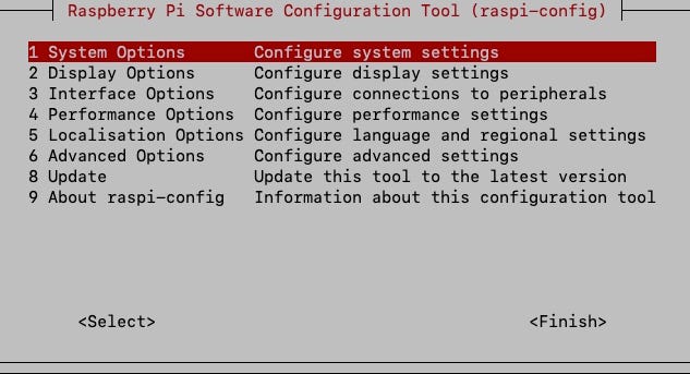 Raspberry Pi configuration (raspi-config) utility screen