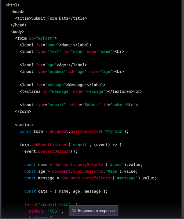 Example HTML form and his Fetch Code
