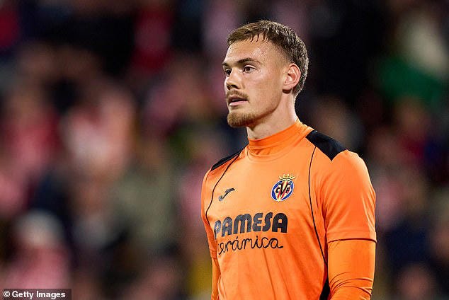 Chelsea have offered £17million plus add-ons for Villarreal goalkeeper Filip Jorgensen (pictured, in May)