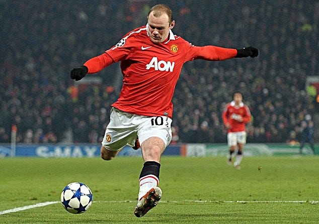 Wayne Rooney shooting the ball