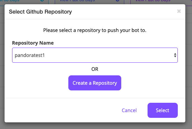 Select a repository modal.