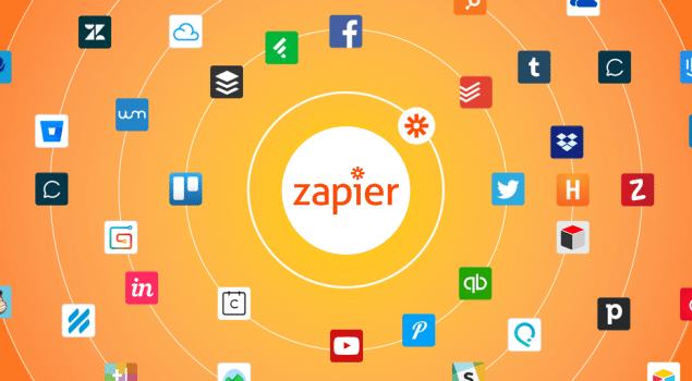 Imagem apresentando logo da Zapier e das diversas ferramentas com que ela conecta