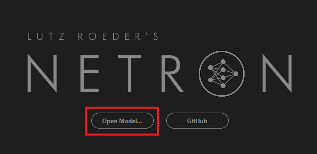 The “Open Model…” option highlighted in a screenshot of Netron’s landing page