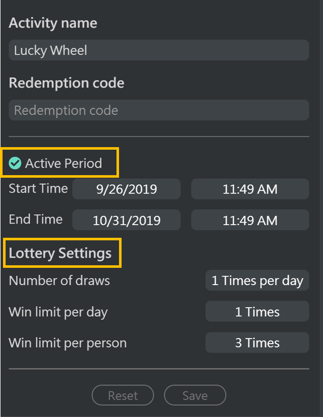 Active time for your online lottery.