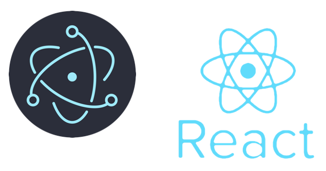 Logos for two tech stacks (Electron on left and React on right)