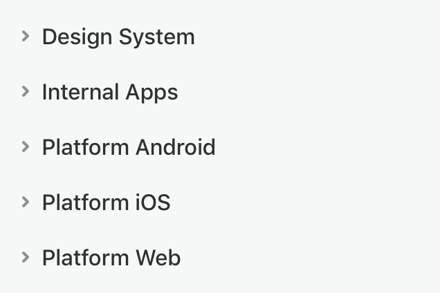 List of sections in Abstract; Design System, Internal Apps, Platform Android, Platform iOS and Platform Web
