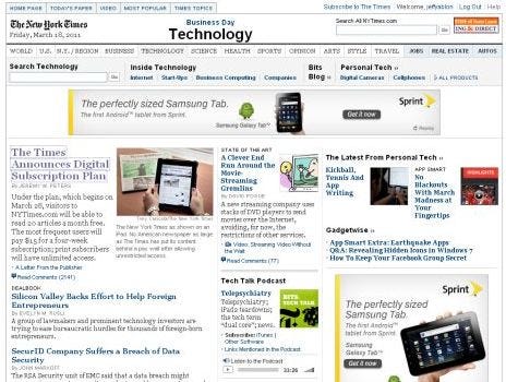 NY Times PayWall Is Top News In NY Times