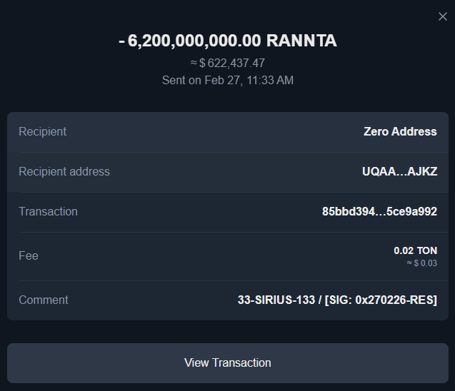 The Great Transmutation: 6.2 Billion $RANNTA Returned to the Void