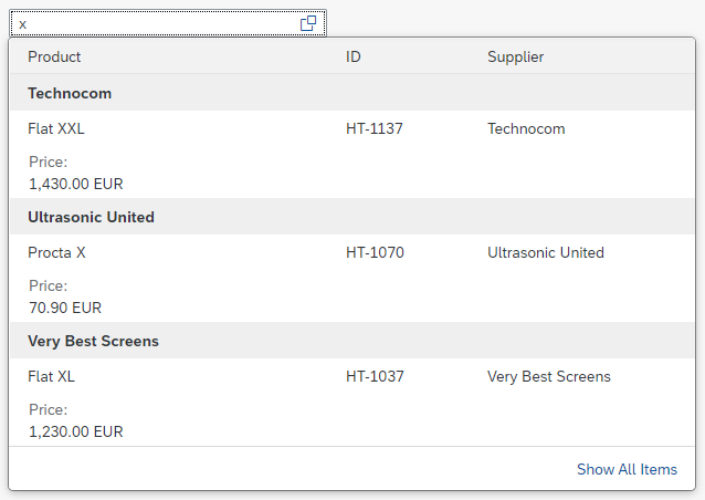 Figma: Tabular suggestions, grouped, with pop-in behavior