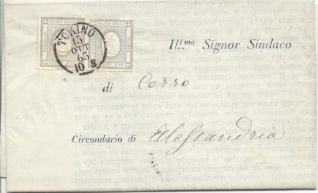 Printed matter mailed in 1863 — Italy