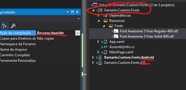 Xamarin cross platform project with font awesome archives using build action as embedded resource