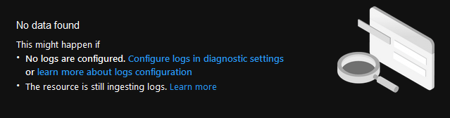 No logs found error in Azure Portal.