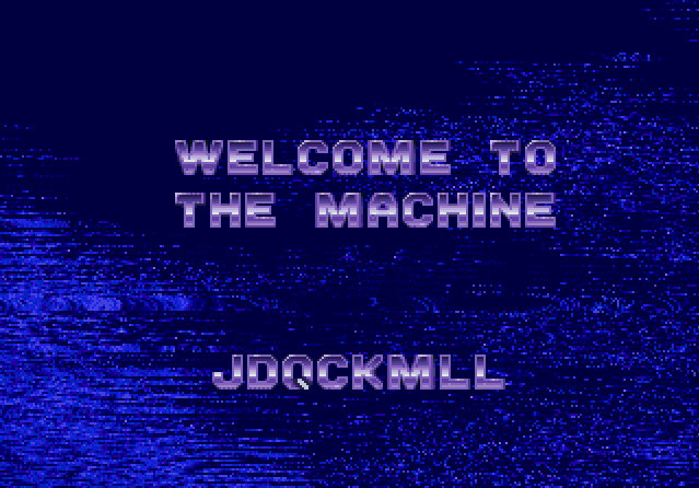 Stage intro screen for Ecco the Dolphin. Text reads WELCOME TO THE MACHINE and has a level password below it: JDQCKMLL