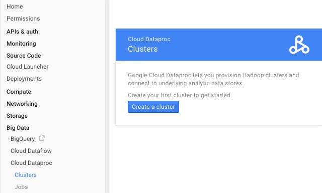 cloud dataproc - create cluster