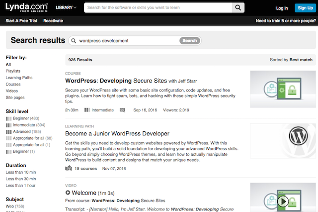 WordPress Development Skills Lynda.com