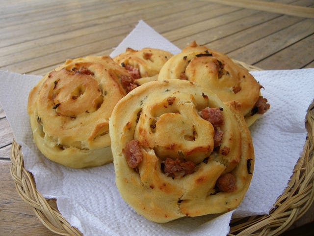 Home-made bread with sausage meat